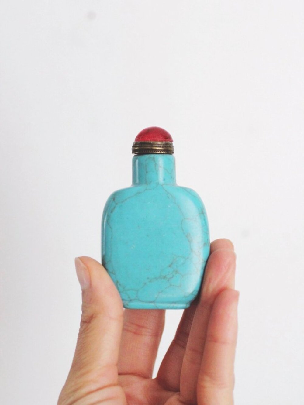 Antique Chinese Turquoise Snuff Bottle Stone Marble Texture Handcrafted Vintage